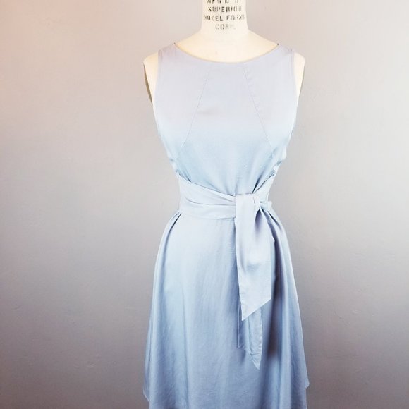 Zara Denim Couture Sky Blue Sleeveless Wrap Fit & Flare Dress Women's Size Small - Picture 2 of 9